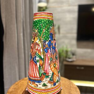 Radha Krishna multicolour Standing - Tholu Bommalata Leather Lampshade with Plug & Wire – 17-Inch