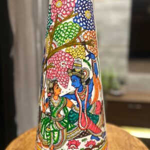 Radha Krishna multicolour sitting - Tholu Bommalata Leather Lampshade with Plug & Wire – 17-Inch
