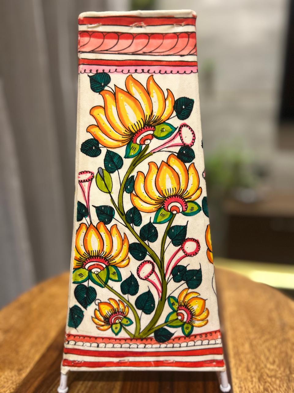 Lotus Yellow- Tholu Bommalata Leather Lampshade with Plug & Wire – 13-Inch