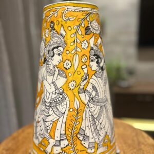 Radha Krishna Yellow - Tholu Bommalata Leather Lampshade with Plug & Wire – 13-Inch