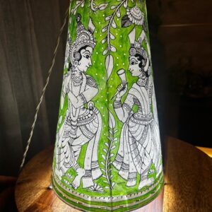 Radha Krishna Green - Tholu Bommalata Leather Lampshade with Plug & Wire – 13-Inch