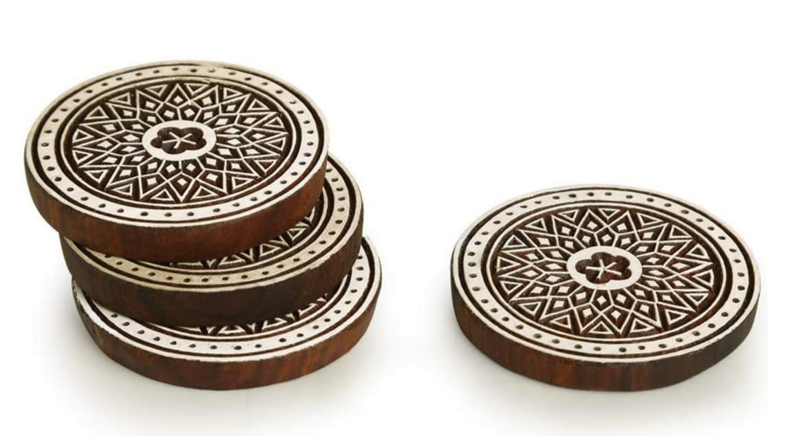 Round Mandala Wooden Block Coasters – Set of 4 - Image 3