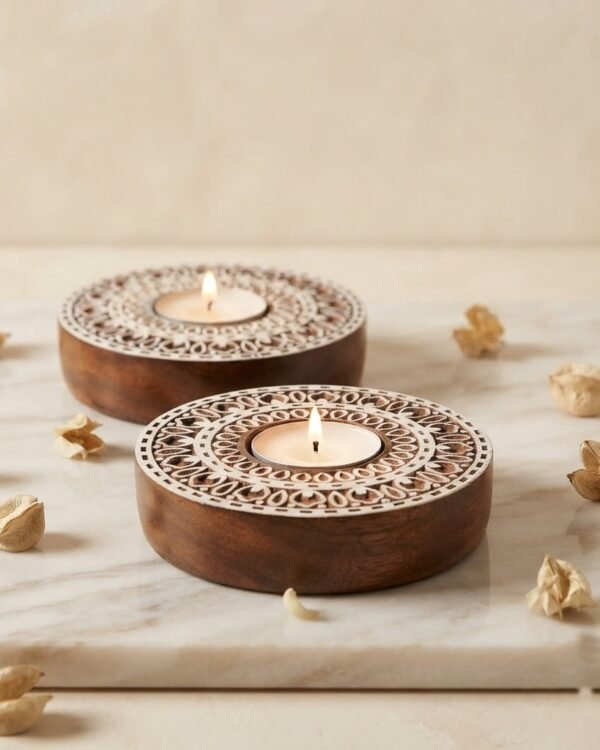 Round #2 - Wooden Block T-Light Candle Holders - Set of 2