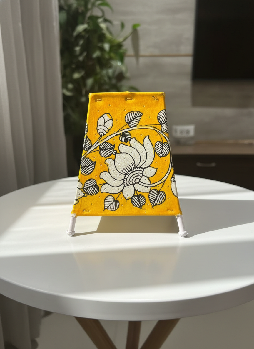 Lotus Yellow- Tholu Bommalata Leather Lampshade with Plug & Wire – 6-Inch