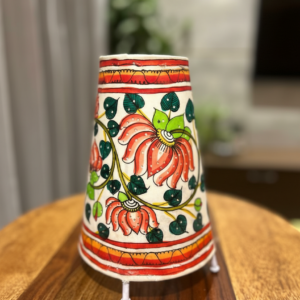 Lotus Orange- Tholu Bommalata Leather Lampshade with Plug & Wire – 9-Inch