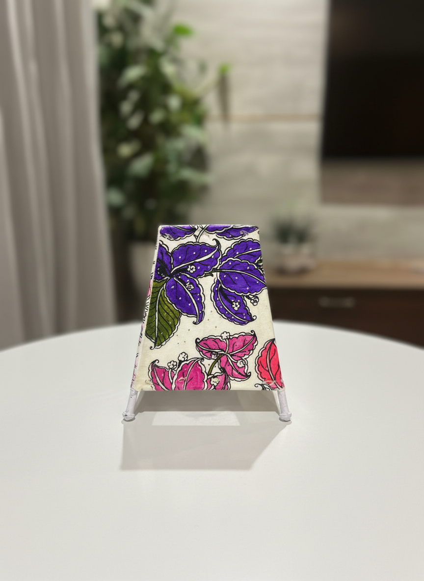 Bougainvilliea (Purple and Pink) - Tholu Bommalata Leather Lampshade with Plug & Wire – 6-Inch - Image 2