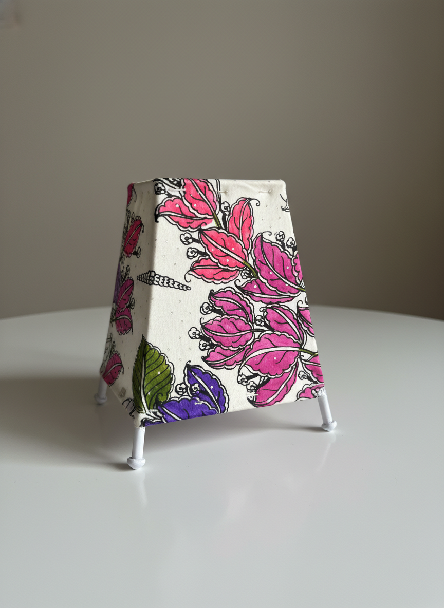 Bougainvilliea (Purple and Pink) - Tholu Bommalata Leather Lampshade with Plug & Wire – 6-Inch - Image 3