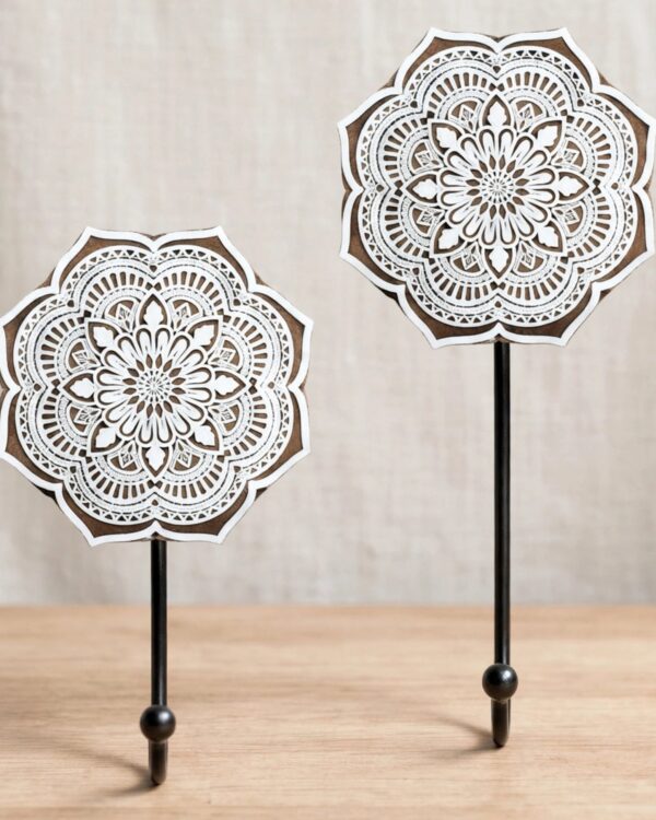 Geometrical Mandala - Wooden Block wall Hook - Set of 2