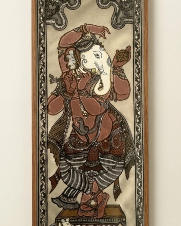 Ganesh Side Face Pattachitra Art (Brown) - Tussore Silk Painting - 6*16 inch - In Silk Cloth - Unframed