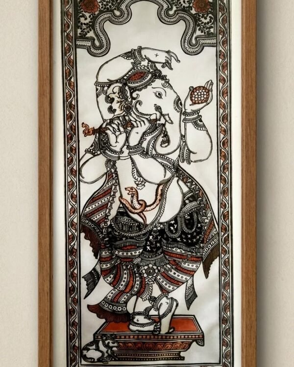 Ganesh Side Face Pattachitra Art (Brown) - Tussore Silk Painting - 6*16 inch - In Silk Cloth - Unframed