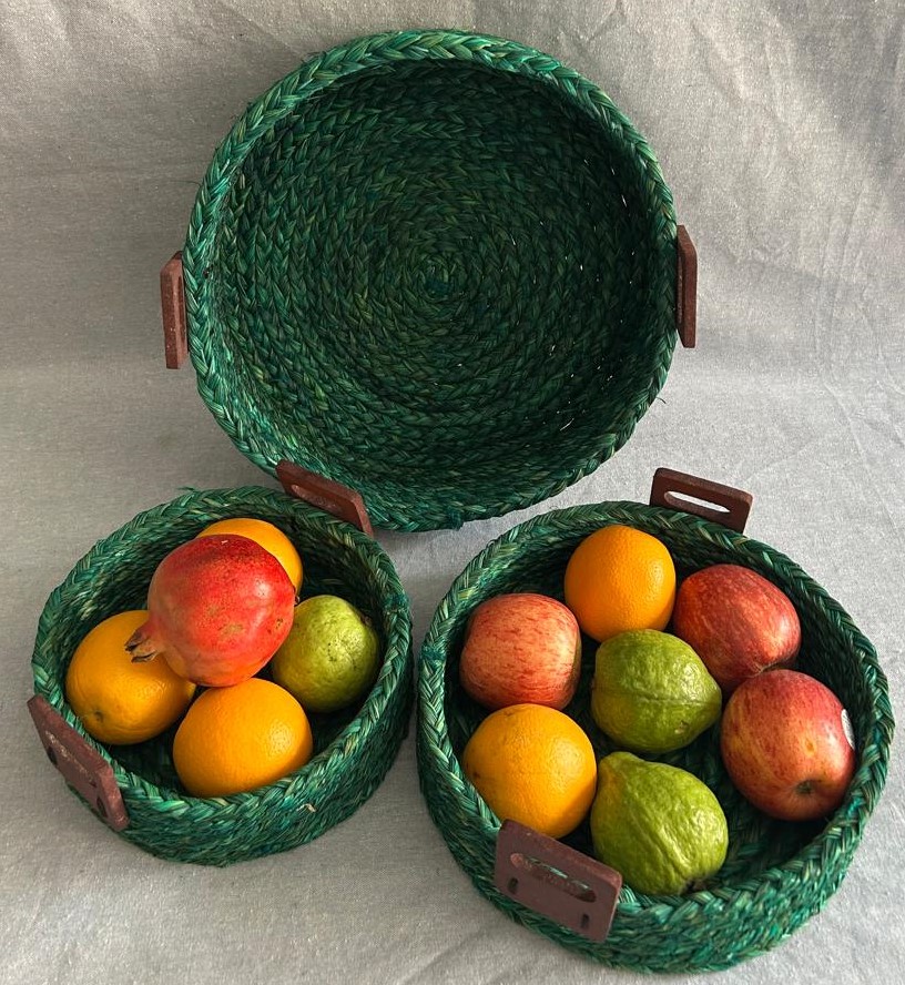 Green - Sabai Grass Round Basket Fruit Trays - set of 3 (12", 10", 8" Diameter) - Image 2