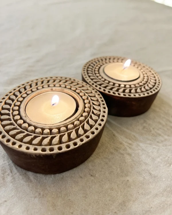 Round #5 - Wooden Block T-Light Candle Holders - Set of 2