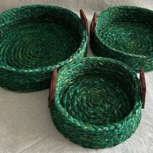 Green - Sabai Grass Round Basket Fruit Trays - set of 3 (12", 10", 8" Diameter)