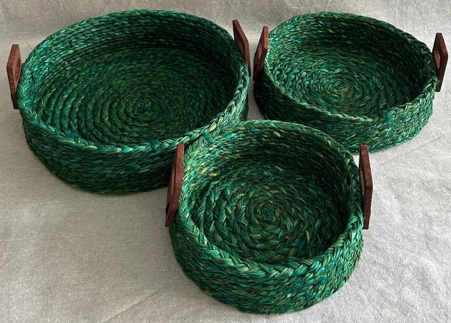 Green - Sabai Grass Round Basket Fruit Trays - set of 3 (12", 10", 8" Diameter)