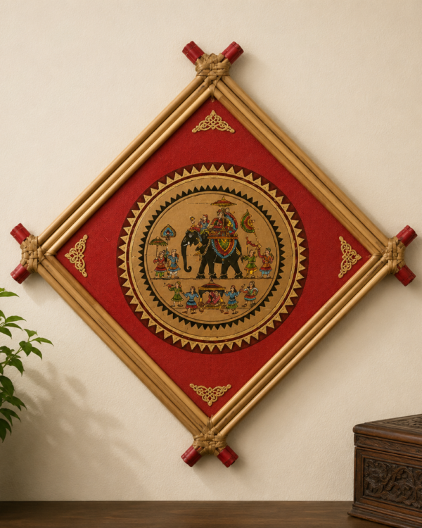 Shahi Wedding Scene - Palm Leaf Pattachitra Art - 5*5 inch - framed