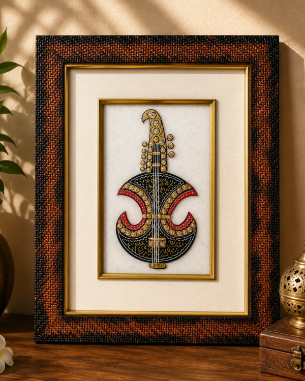 Hand Painted Artistic Musical Instrument Design on Marble Plate 2- Painting with Frame