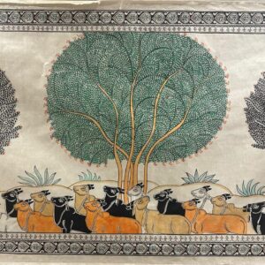 Tree of Life #Big CowPichwali1 - Pattachitra Art - Tussore Silk Painting - 24*44 inch - In Silk Cloth - Unframed