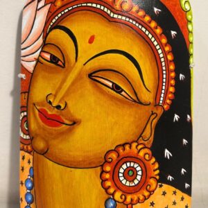Kerela Mural Laxmi Maa Orange - Bamboo Hand Painted - Wall Decor - 6 Inch height