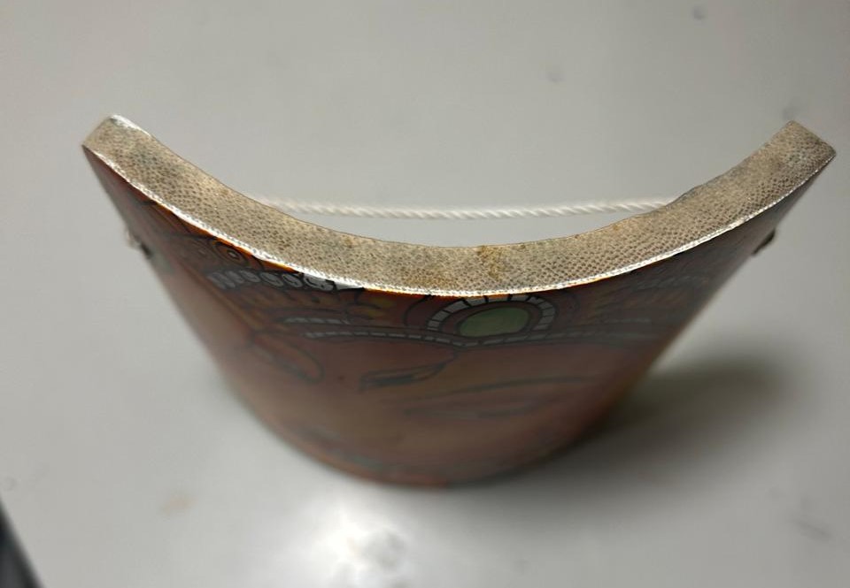 Kerela Mural Laxmi Maa Orange - Bamboo Hand Painted - Wall Decor - 6 Inch height - Image 4