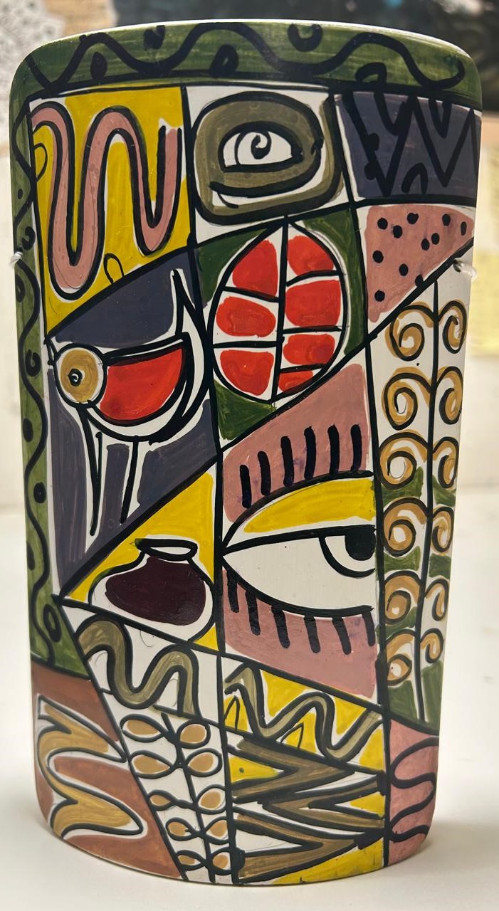 Abstract Painting #2 Hand-Painted on Bamboo (7 Inches Height) - Image 2