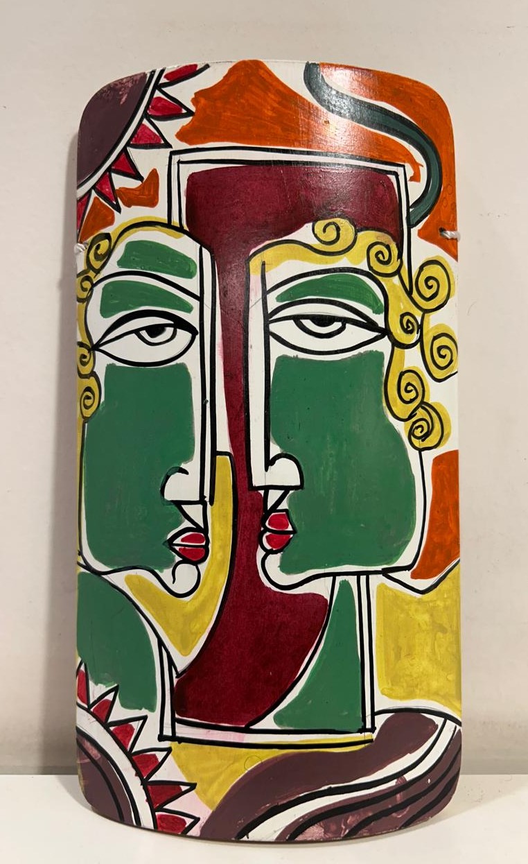 Abstract Painting #4 Hand-Painted on Bamboo (7 Inches Height) - Image 2