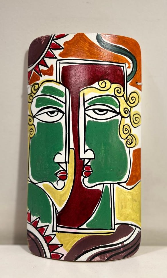 Abstract Painting #4 Hand-Painted on Bamboo (7 Inches Height)