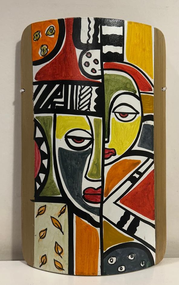 Abstract Painting #3 Hand-Painted on Bamboo (7 Inches Height) - Image 3