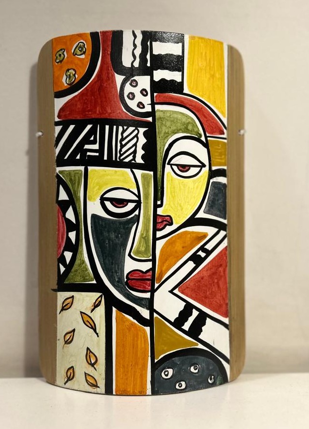 Abstract Painting #3 Hand-Painted on Bamboo (7 Inches Height)