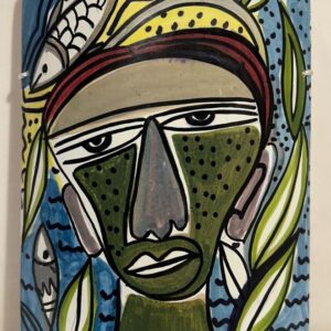 Abstract Painting #6 Hand-Painted on Bamboo (7 Inches Height)