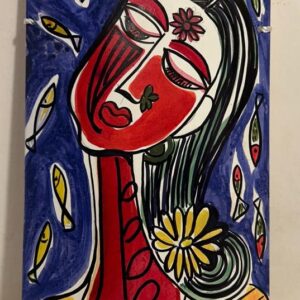 Abstract Painting #5 Hand-Painted on Bamboo (7 Inches Height)