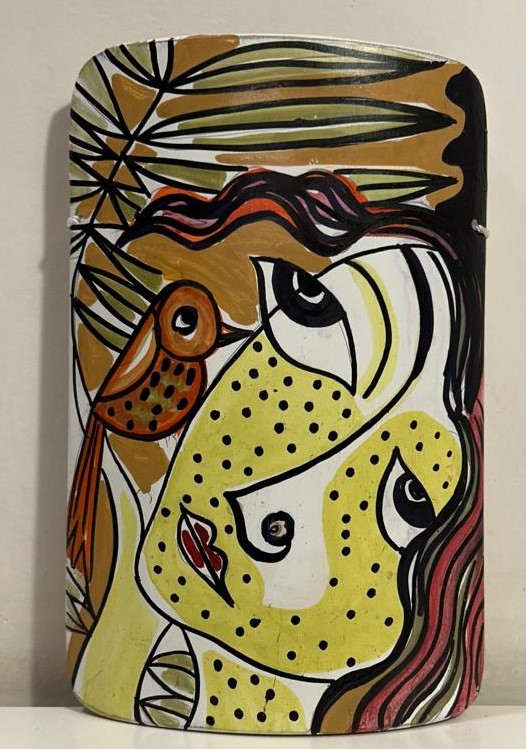 Abstract Painting #7 Hand-Painted on Bamboo (6 Inches Height)