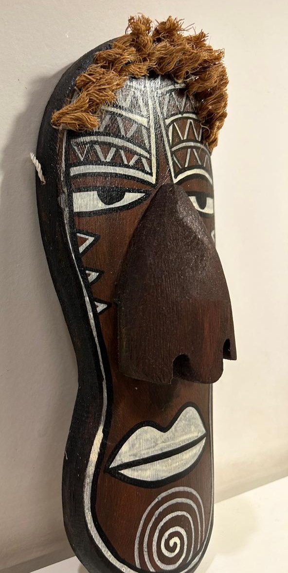 Bamboo Mask Painting #7 Hand-Painted on Bamboo (approx 7 Inches Height) - Image 2