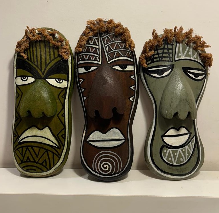 Bamboo Mask Painting #8 Hand-Painted on Bamboo (approx 7 Inches Height) - Image 6