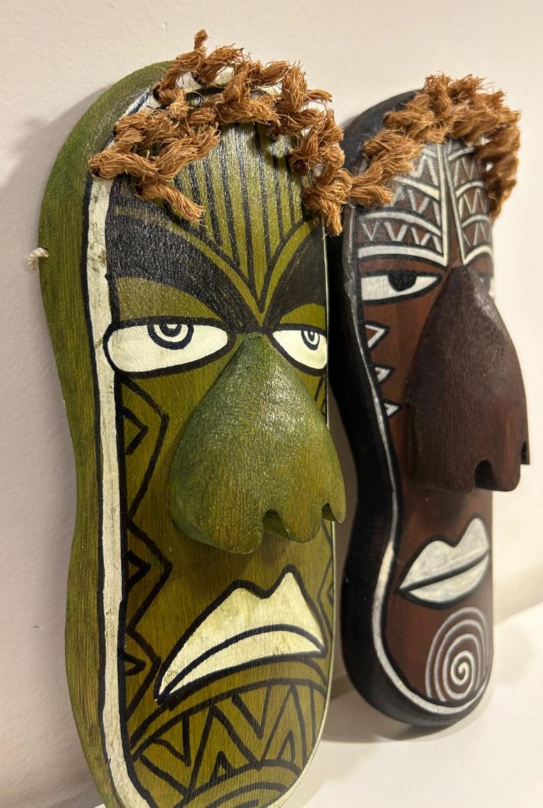 Bamboo Mask Painting #8 Hand-Painted on Bamboo (approx 7 Inches Height) - Image 4