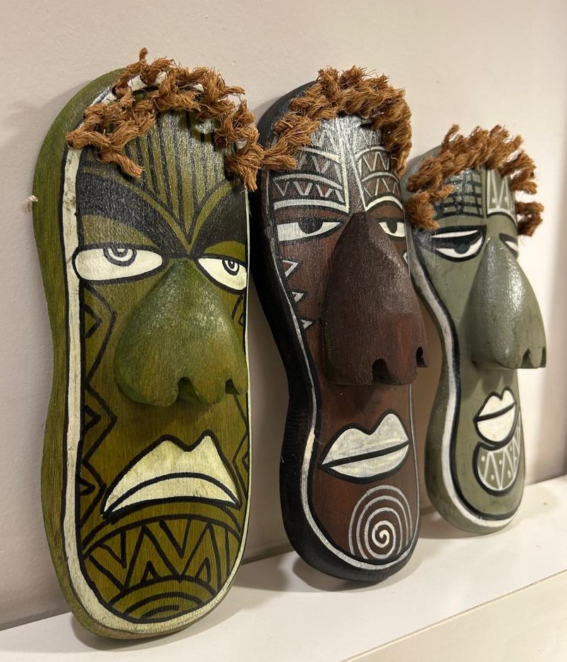 Bamboo Mask Painting #8 Hand-Painted on Bamboo (approx 7 Inches Height) - Image 2