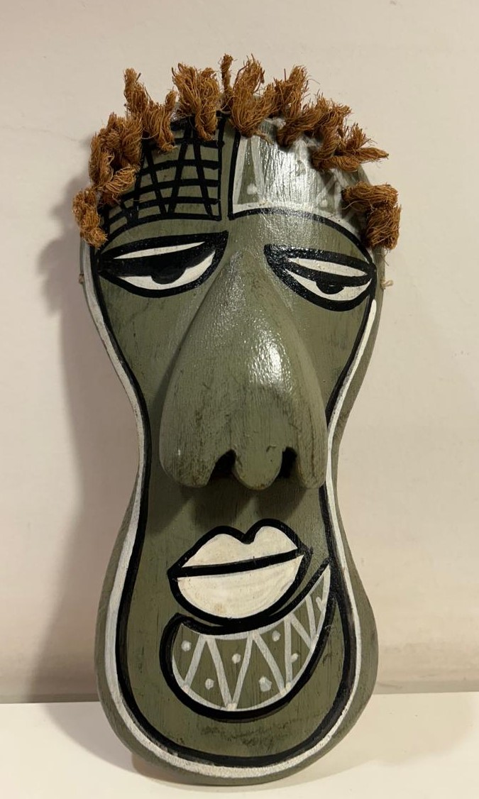 Bamboo Mask Painting #8 Hand-Painted on Bamboo (approx 7 Inches Height)