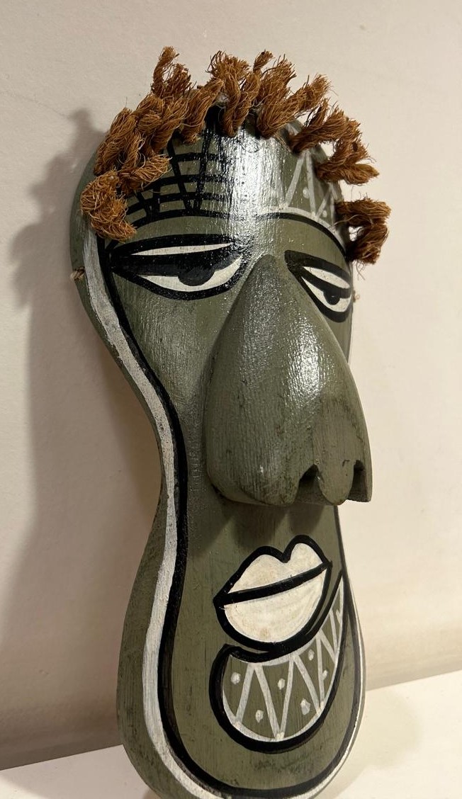 Bamboo Mask Painting #8 Hand-Painted on Bamboo (approx 7 Inches Height) - Image 3