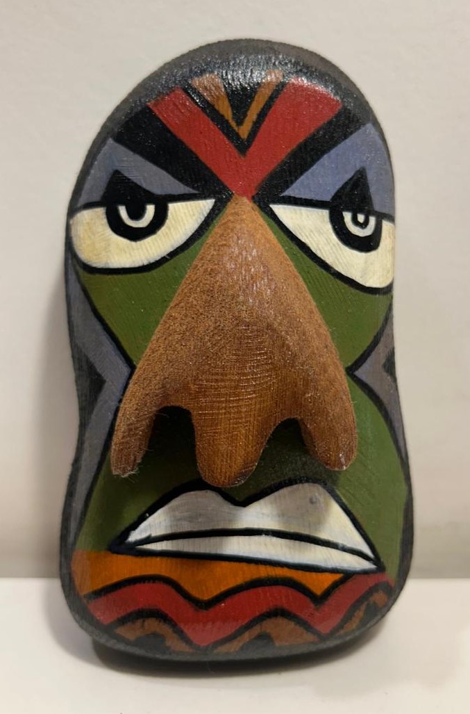 Bamboo Mask Painting #1 – Hand-Painted on Bamboo (approx 4 Inches Height)