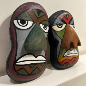 Bamboo Mask Painting #4 Hand-Painted on Bamboo (approx 4 Inches Height)