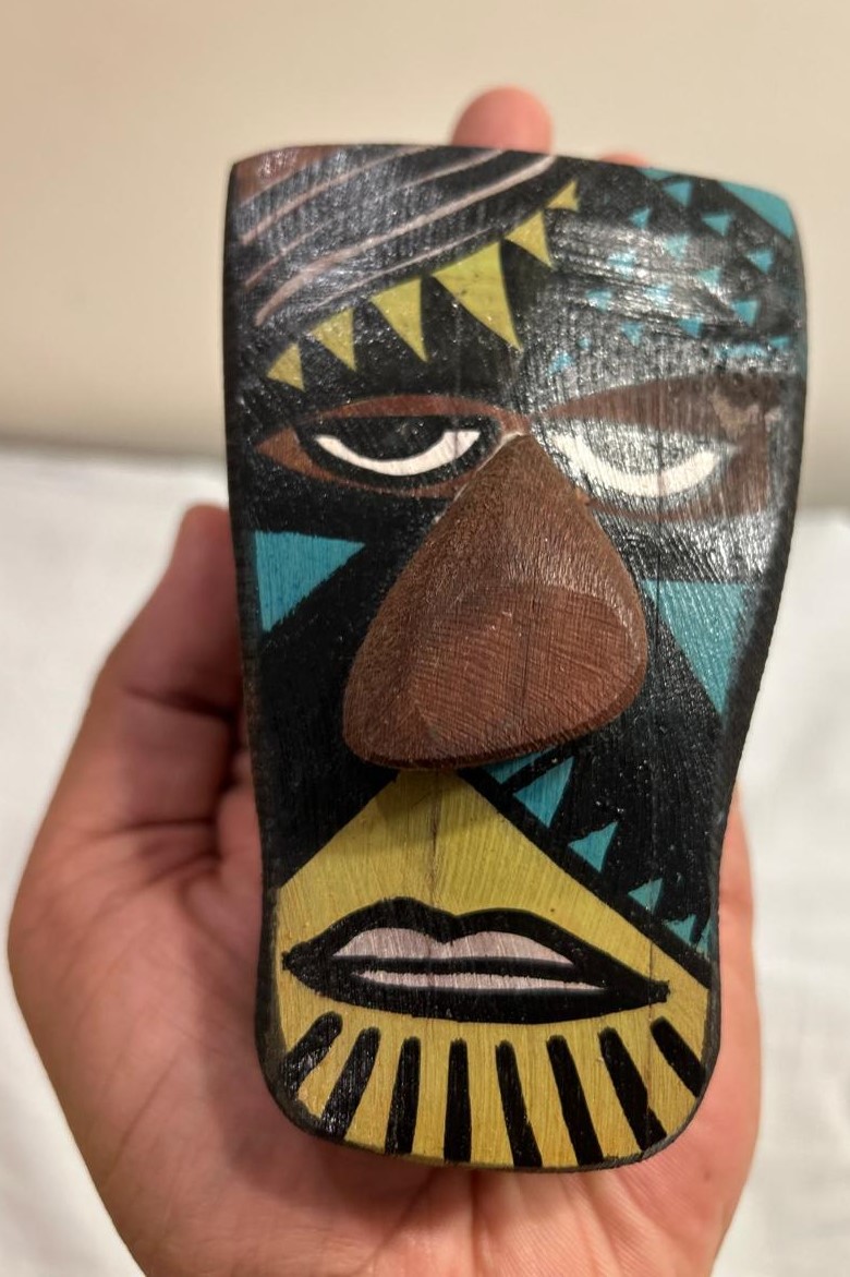 Bamboo Mask Painting #2 - Hand-Painted on Bamboo (approx 4 Inches Height) - Image 6