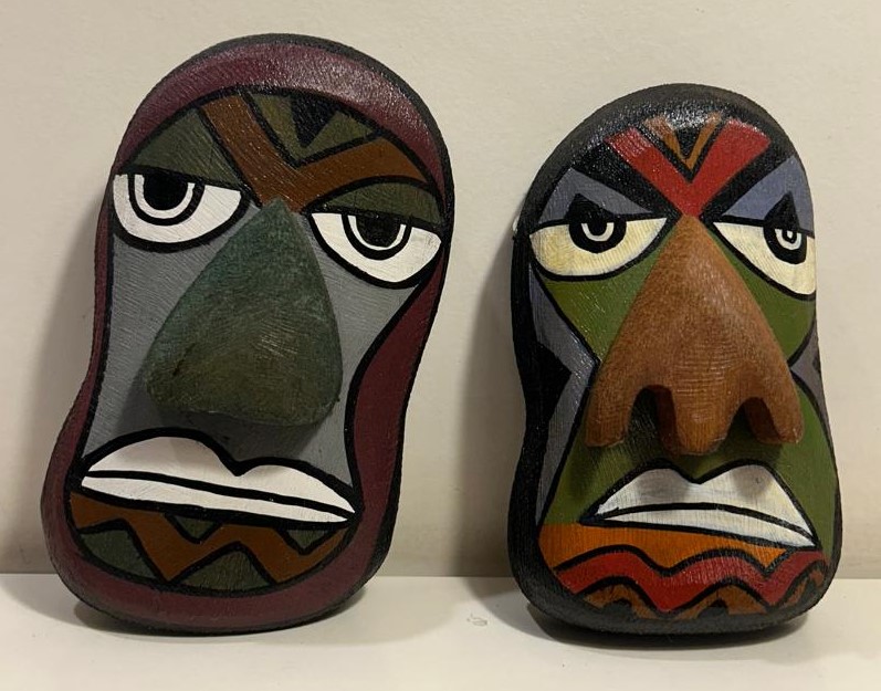 Bamboo Mask Painting #1 – Hand-Painted on Bamboo (approx 4 Inches Height) - Image 3