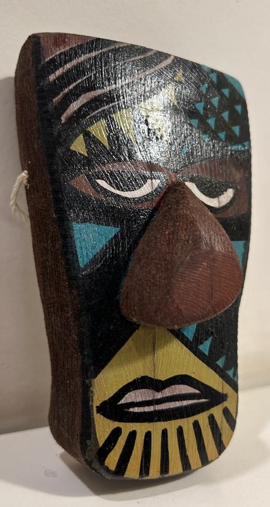Bamboo Mask Painting #2 - Hand-Painted on Bamboo (approx 4 Inches Height) - Image 2