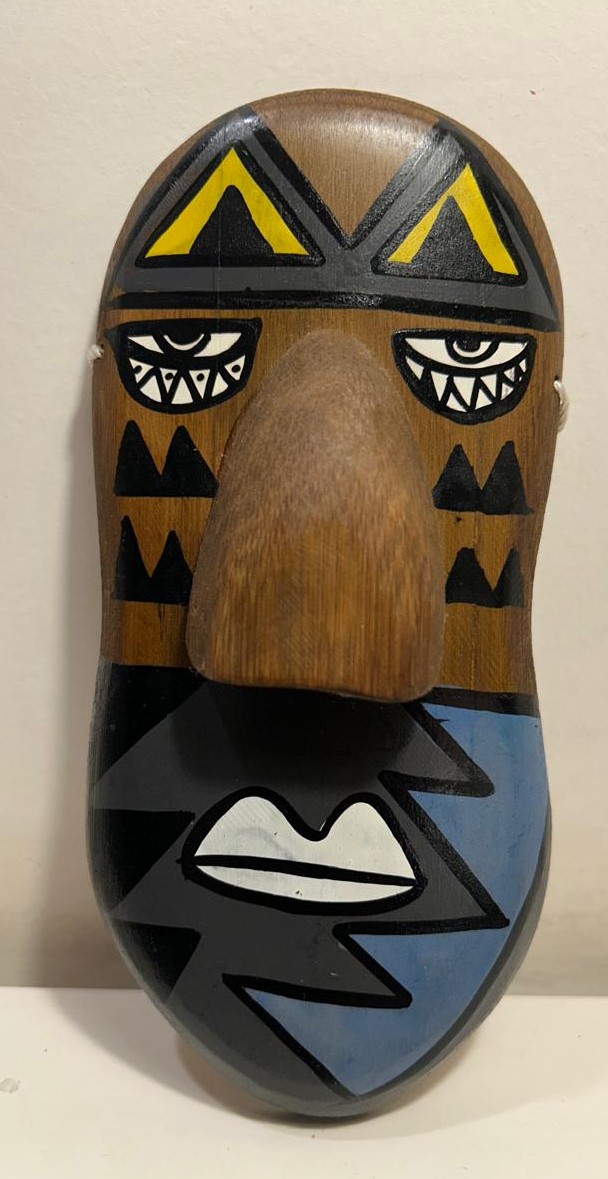 Bamboo Mask Painting #3 Hand-Painted on Bamboo (approx 4 Inches Height)