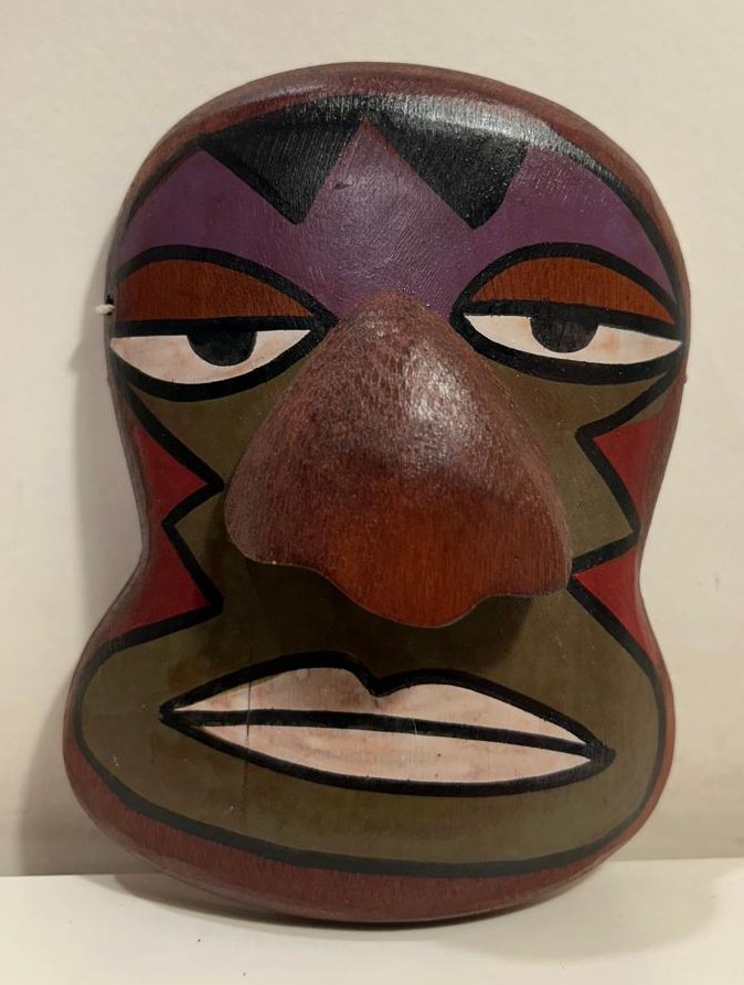 Bamboo Mask Painting #5 Hand-Painted on Bamboo (approx 4 Inches Height)