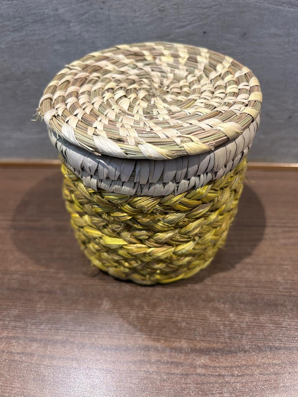 Round Basket with Lid 4" x 4" | Multipurpose Eco-Friendly Box | Handmade Sabai Art Basket -1 Piece - Image 2