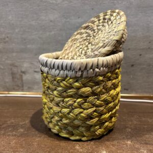 Round Basket with Lid 4" x 4" | Multipurpose Eco-Friendly Box | Handmade Sabai Art Basket -1 Piece