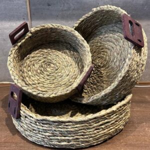 Natural - Sabai Grass Round Basket Fruit Trays - set of 3 (12", 10", 8" Diameter)