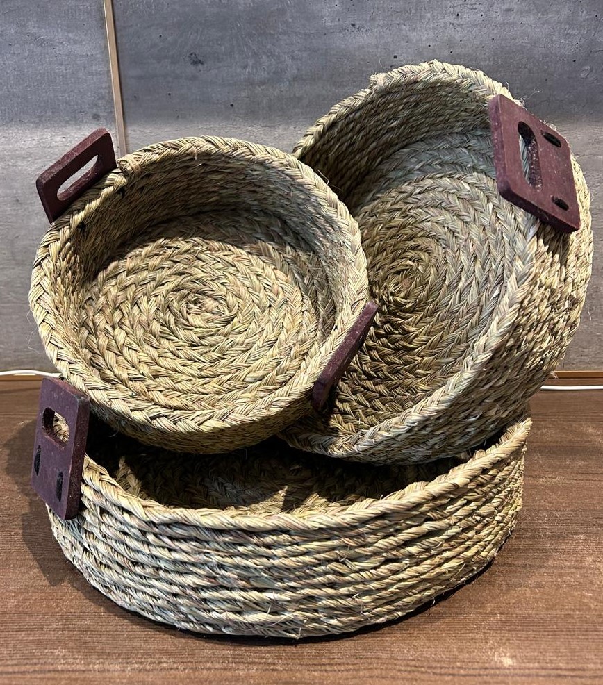 Natural - Sabai Grass Round Basket Fruit Trays - set of 3 (12", 10", 8" Diameter)
