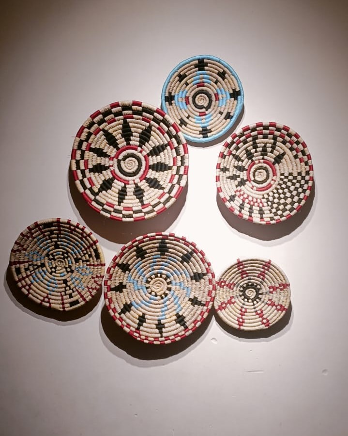 Red Black Blue Sabai Art Handwoven Wall Decor - Set of Six (12"*2, 10"*2, 8"*2)