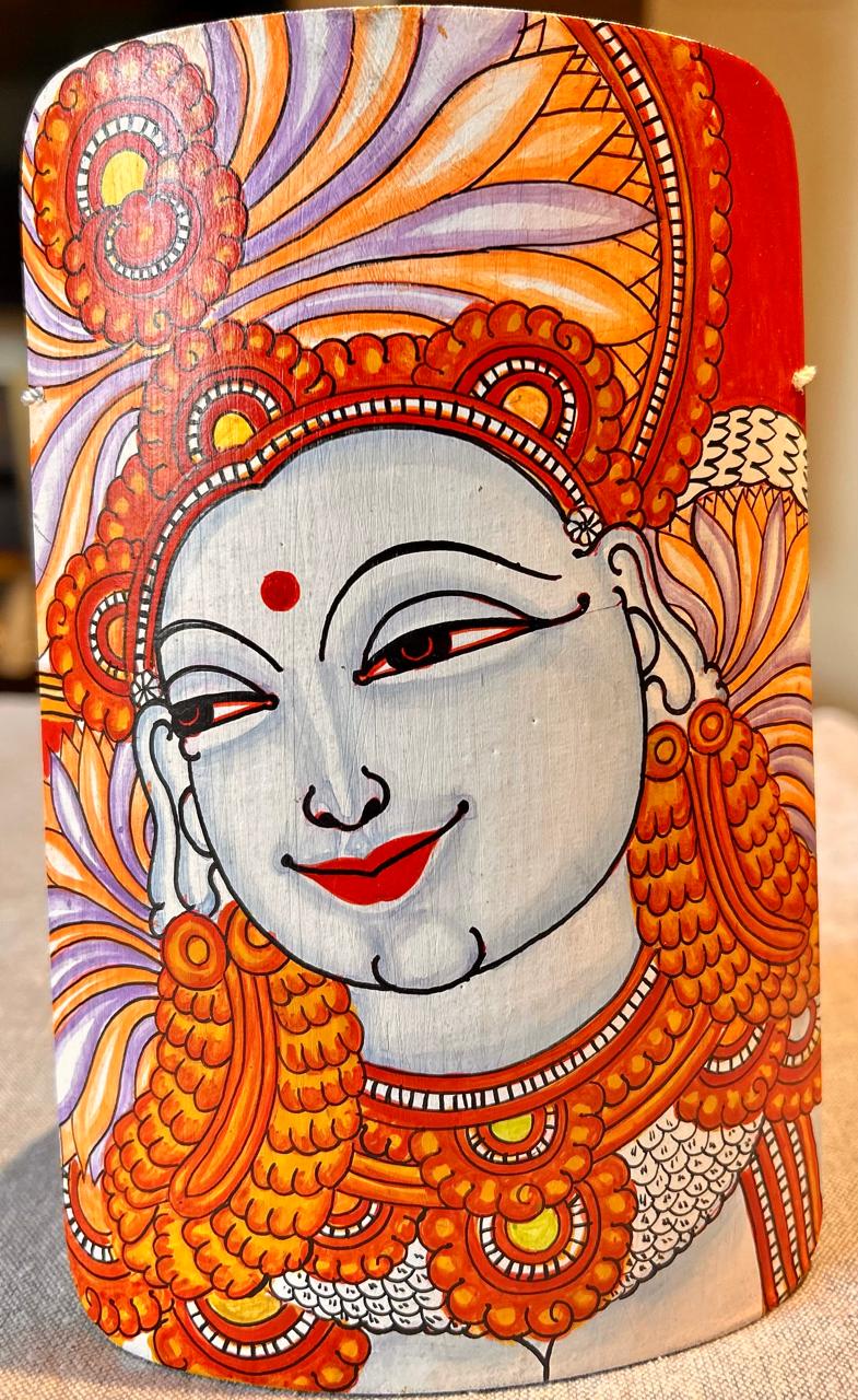 Kerela Mural Laxmi Maa Orange - Bamboo Hand Painted - Wall Decor - 7 Inch height - Image 4
